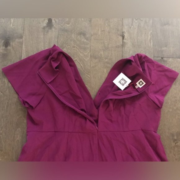 Anne Klein Women's Plus Crepe Fit & Flare Cocktail Dress in Merlot, Size 24W - Picture 4 of 8